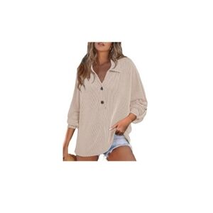 Astylish Women's Cream Button-Up Top Roll Tab Sleeve Batwing Ribbed NWOT XL